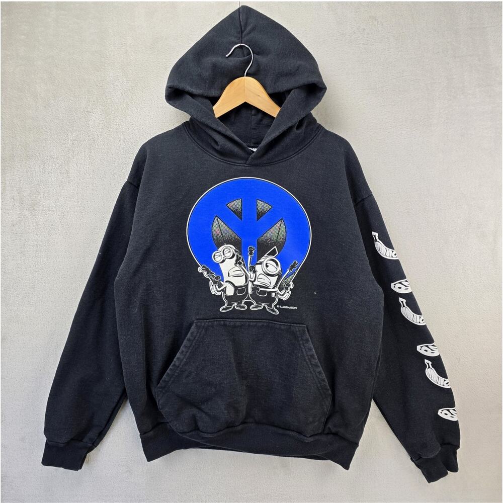 Babylon LA x Minions Pullover Hoodie Mens Large Black Illumination Peace Sign